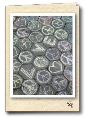 Sidewalk with love and peace signs